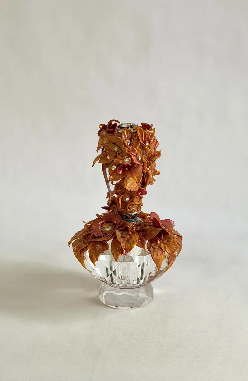 Copper Blossom Vessel with hand-sculpted copper and russet foliage